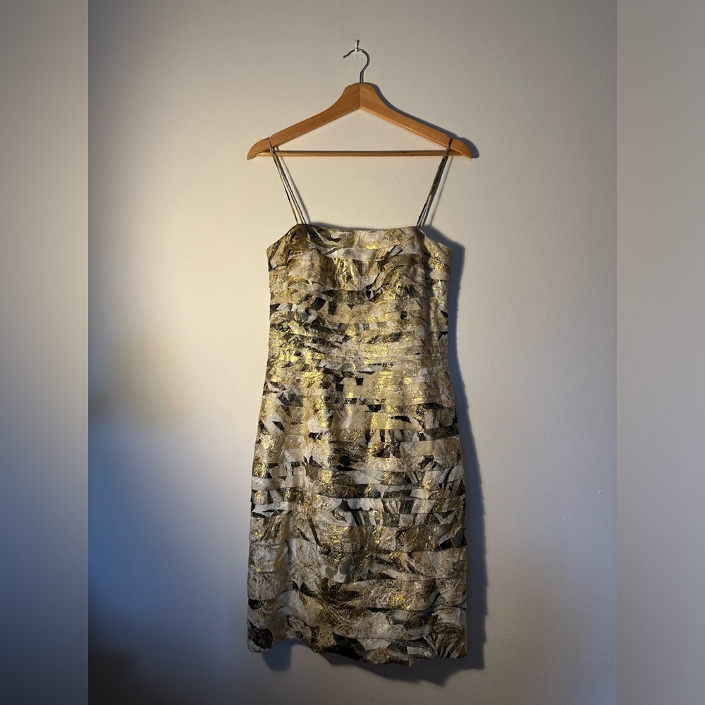 Metallic Gold & Silver JS Collections Cocktail Dress with Spaghetti Straps
